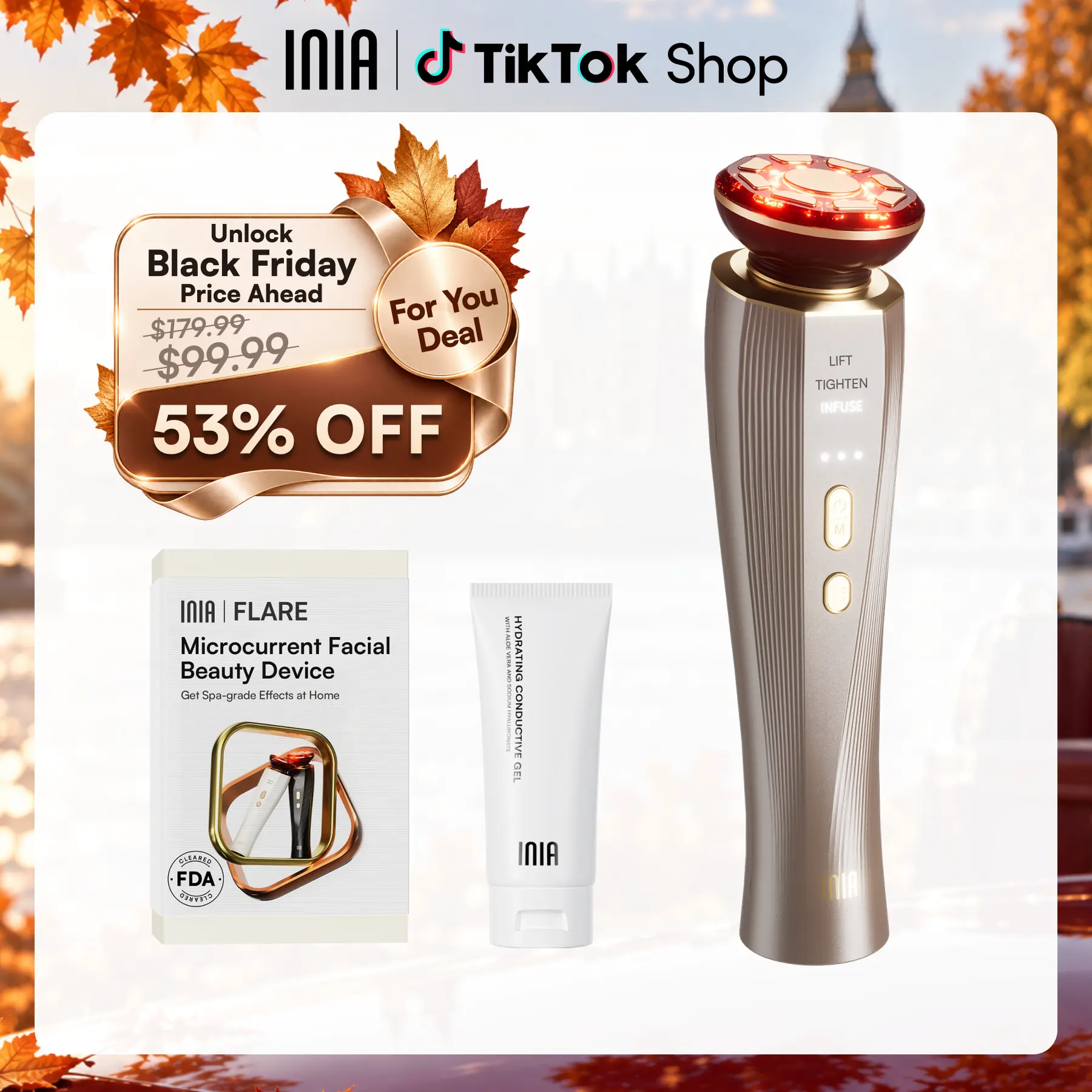 [New Color Drop] INIA FLARE All-in-One Facial Beauty Device, 3-in-1 Facial Massager Beauty Device for Face and Neck Skin Rejuvenation Lifting/ Tightening/ Infusing, Summer Beauty Gift Ideas,back to school,back to school haul