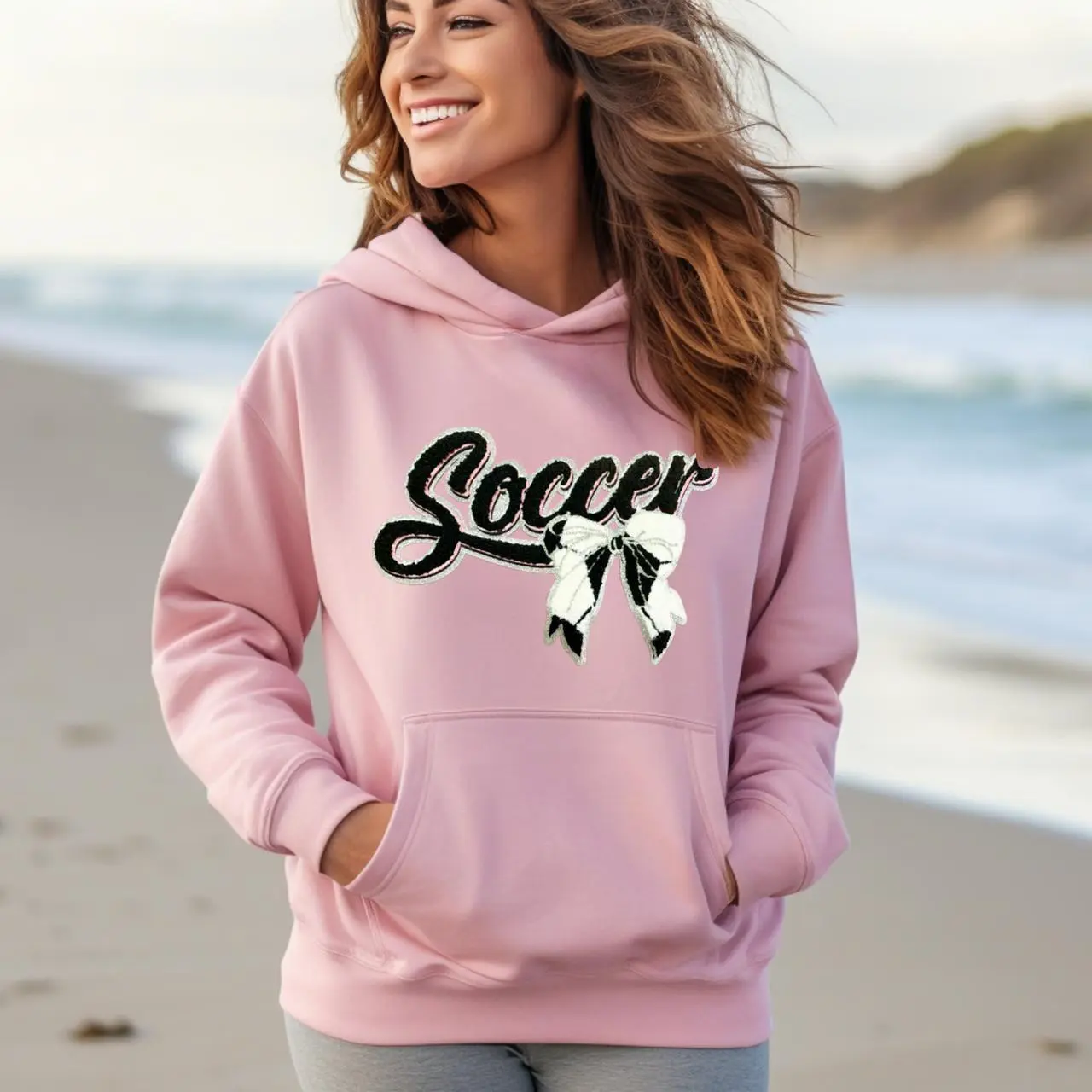 Soccer With Bow Chenille Patch