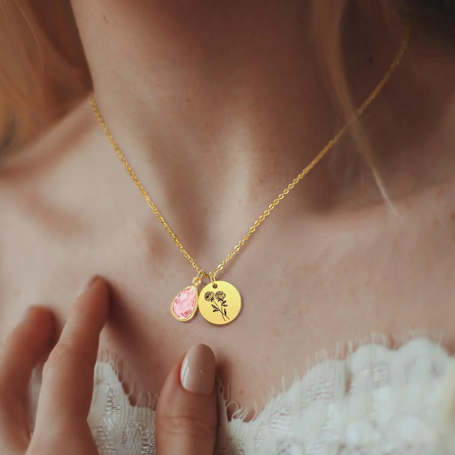 Birth Month Flower Birthstone Necklace - Age-Specific Casual Costume Jewelry for 8-10 Year Old Girls, 06-June-Alexandrite Rose Design, Comfortable for Daily Wearing Children’s Birthday Gifts