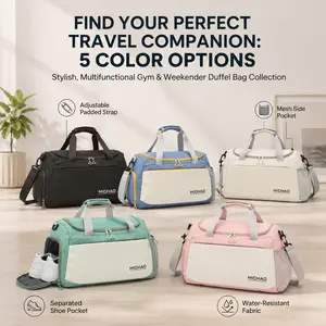 Gym Duffel Bag, Lightweight Weekender Travel Bag with Shoe Compartment, Wet Pocket, Mesh Side Pocket & Adjustable Strap