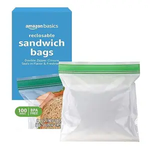 Reclosable Double Zipper Sandwich Storage Bags for Food Storage, BPA Free, 100 Count
