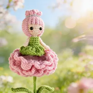 Amigurumi Crochet Flower Fairy Doll, 2-in-1  Reversible Carnation Turns into Plush Doll, Handmade Birthday Gift for Her, Cute Crochet Decor Collectible