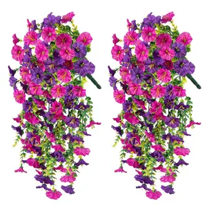 6 Colors Artificial Morning Glory Vine Set - 2 Pcs Fake Flower Garland for Home Party Wedding Outdoor Yard Wall Decor Mother's Day Gift Idea Decorative Fruit Flower Bouquets Room Decor for Girls Room Decor for Men Plants Plastic