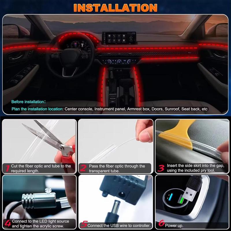 9-in-1 RGB Car Interior Ambient Light Kit – APP & Remote Control, Music Sync, Multicolor LED Lighting