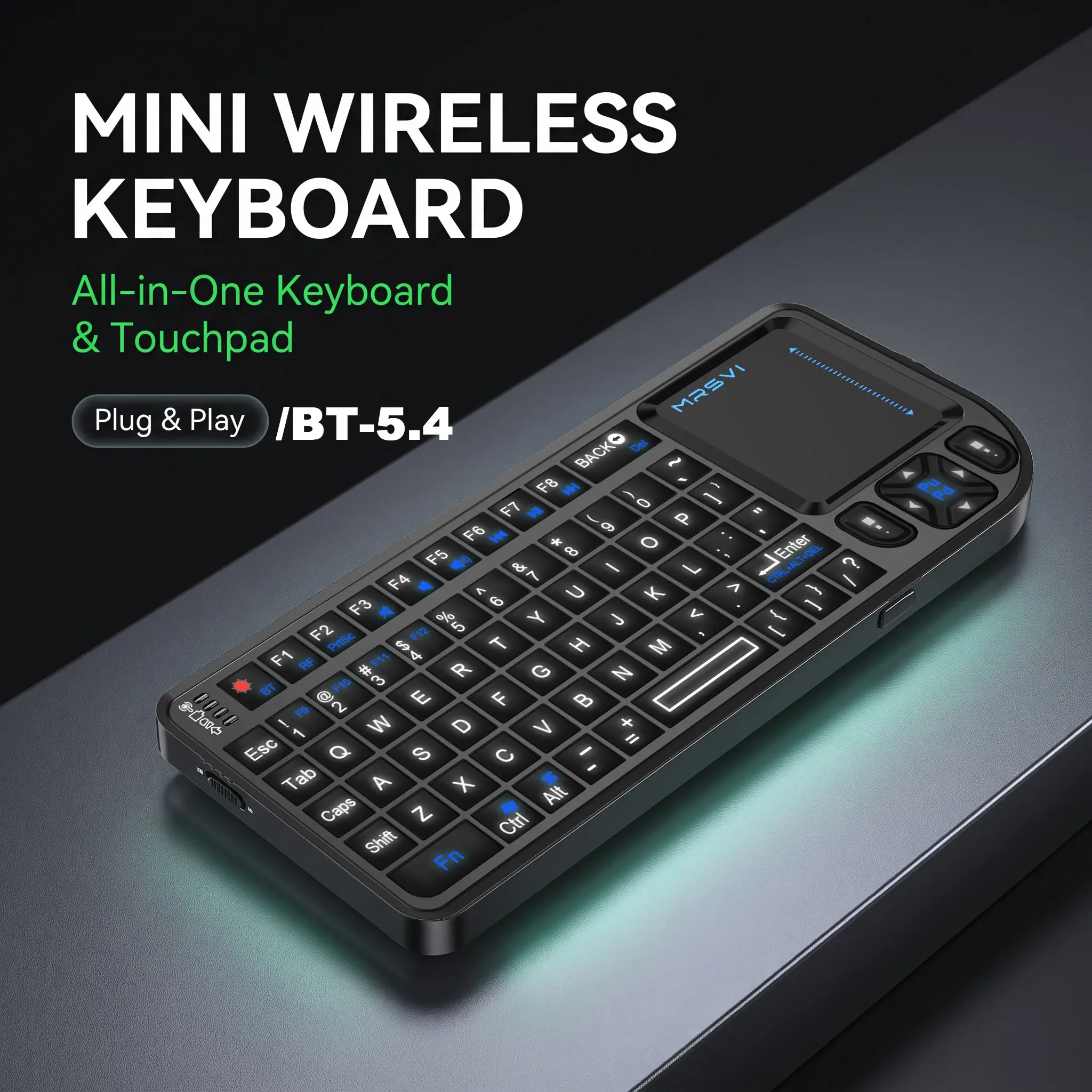 USB Rechargeable Keyboard Compact Mini BT 5.4-compatible Wireless Keyboard with Touchpad, RGB Backlight Keyboard for Smart Tvs, MAC, Windows, Tablets & Projectors