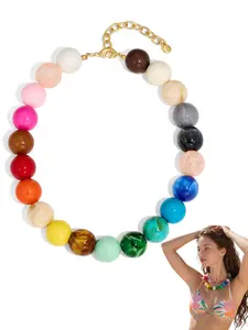 Women's Colorful Chunky Chain Necklace, Multicolor Beaded Necklace, Boho Style, Outdoor Fashion, All Seasons Jewelry Accessory