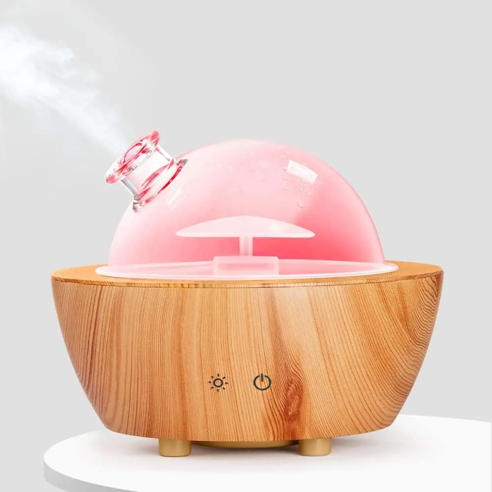 280ml Glass Essential Oil Diffuser Appliance with Wood Grain Base, 7-Color LED Light, Cool Mist Aromatherapy Humidifier, Waterless Auto-Off Protection for Home, Office