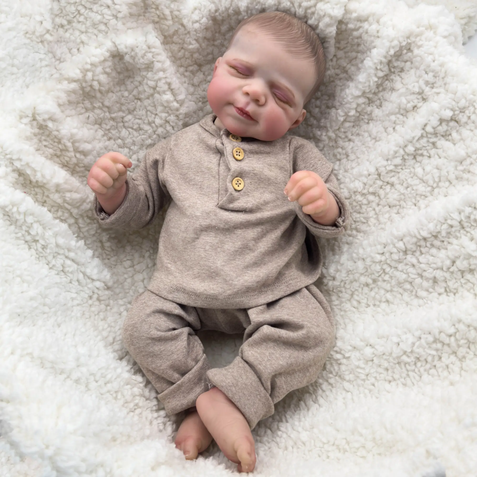 Real Look Baby Dolls Full Body Vinyl Boy 19 Inch Realistic Sleeping Reborn Baby Doll with Painted Hair Lifelike Newborn Doll Toy Gift for Kids