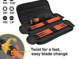 Tools 32288 Insulated Screwdriver, 8-in-1 Screwdriver Set with Interchangeable Blades, 3 Phillips, 3 Slotted and 2 Square Tips