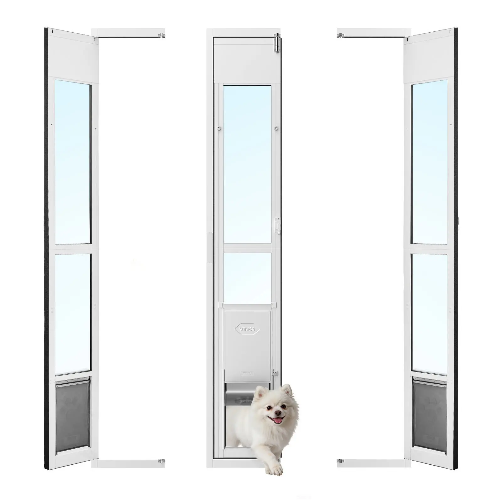 VEVOR Dog Door for Sliding Glass Door, 75 7/8" to 80 11/16" Adjustable Height, Aluminum Alloy Frame with Flap, Lock Design, for Medium-Sized Dogs, 180° Swing-Open Sliding Glass Pet Doors for Renters#BacktoSchool
