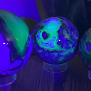 Volcano Agate Sphere UV Reactive Crystal Ball - Unique Design, Ideal for Decor and Collecting