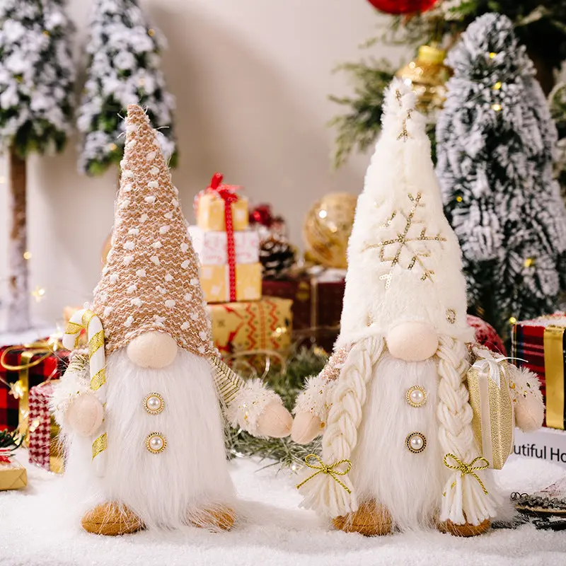 Faceless Fabric Christmas Doll Ornament with Hat and Light - Home Decor Statue Figurine for Holiday Decoration