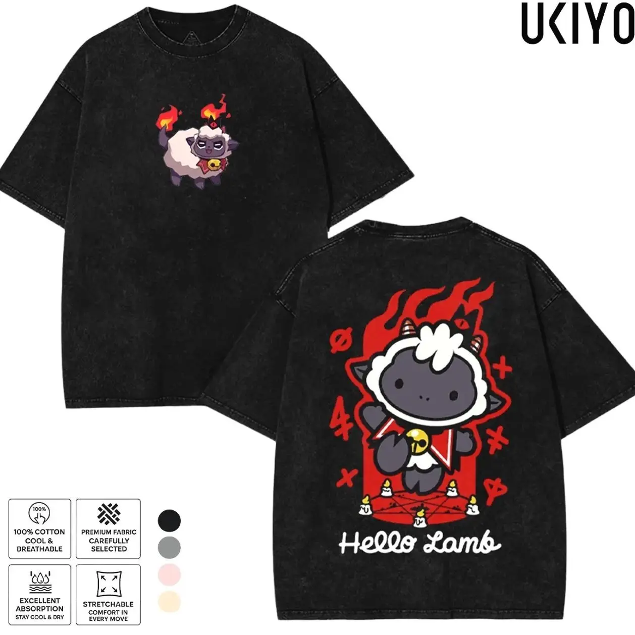 Cult of the Lamb Hello Lamb Printed Unisex Washed T-Shirt Vintage Graphic Tee Oversized Streetwear T Shirt for Men Women Gaming Merchandise Cute Tops 3GL