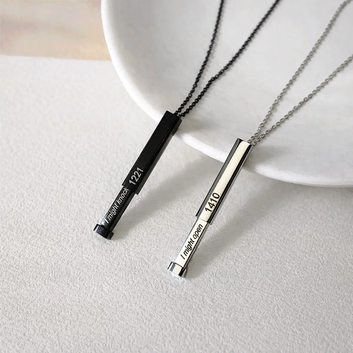 Couples' Heated Rivalry 2PCS Stainless Steel Chain Necklace Set - 1221/1410 Number Engraved, Pull-Out Hidden Message Pendant, Meaningful Gift, Two Piece Set
