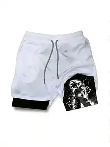 Men's Thunder Warrior 2-In-1 Gym Shorts, Fitness Training Shorts, Sporty Loose-Fitting Graphic Shorts, Casual Wear