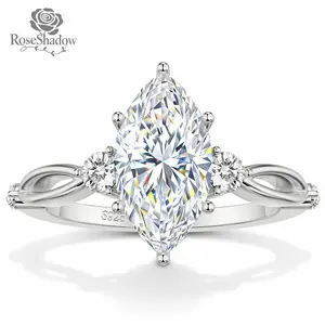ROSESHADOW 2.0CT Moissanite Marquise Cut Ring for Women D Color VVS1 Clarity 14K Gold Plated 925 Sterling Silver Engagement Promise Ring Anniversary Wedding Gift for Wife Girlfriend