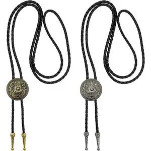 2 Packs Bolo Tie for Men - Vintage Western Cowboy Costume Leather Necktie Bolo Tie Accessories(Gold & Silver)