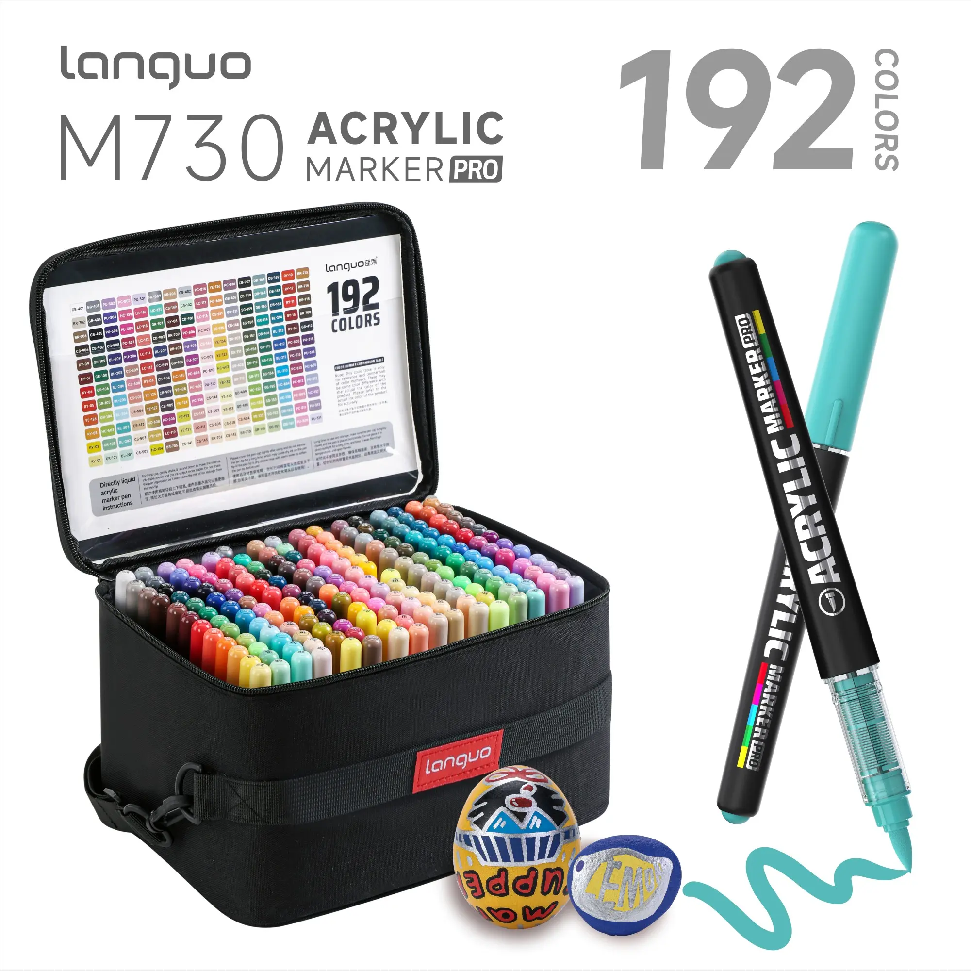 Languo 48/72/96/192 Colors Direct Ink Acrylic Marker Set Creative Stationery Professional Rich Color Style Smooth Flow, Layerable & Vibrant Ideal for Illustration, Student Art & Creative Projects Art Supplies