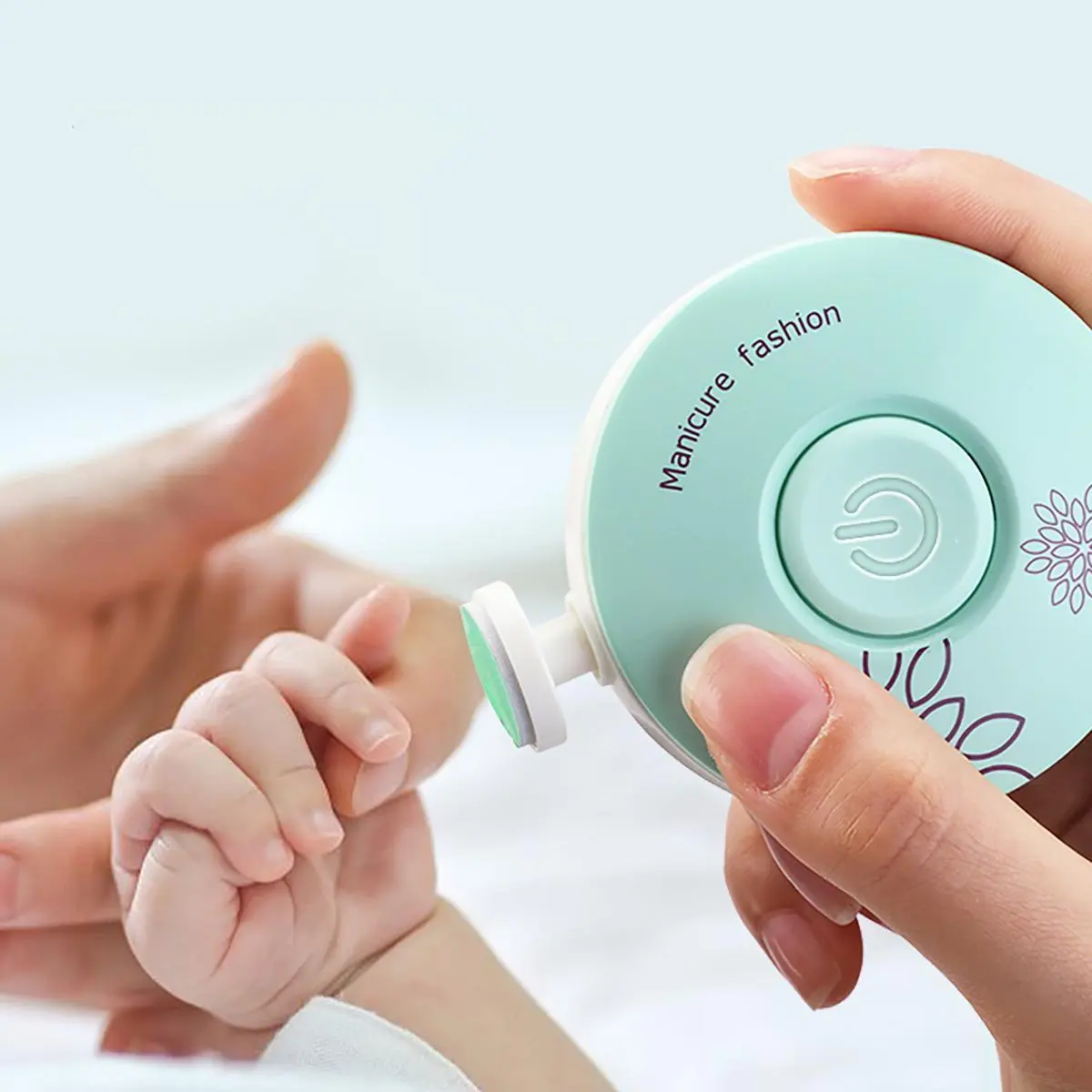 Electric Baby Nail Trimmer, Safe Newborn Nail Clipper Grooming Kit with 6 Grinding Heads, Round Handheld Ergonomic Electric Manicure Set
