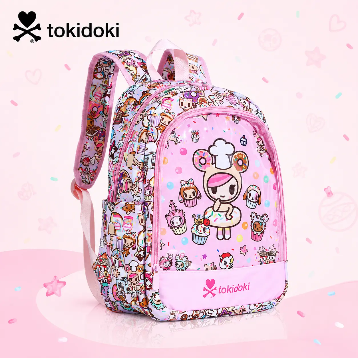 Tokidoki Unicorno Backpack with 4pcs Brooch, Clear Backpacks with Multiple Pockets, Cute PVC Backpacks Large Carry on Backpack College Bookbag Casual Daypack for Travel Outdoor Sports（Sweetshop）