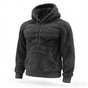 Men’s Vintage Flannel Muscle Hoodie Sweatshirt, 2D Print Street Style Muscle Line Art, Warm Fuzzy Hooded Sweatshirt