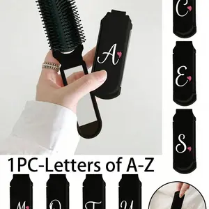 Heart Art Letter Foldable Makeup Mirror, Portable Desktop 180° Folding Vanity Mirror, Travel Beauty Tool, Dual Purpose Brush