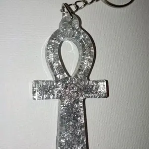 Silver Leaf Ankh Keychain Pendent - Unique Design with Metallic Silver Leaf Finish