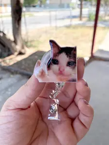 Thumbs Up Sad Cat Meme Badge Reel, Handmade