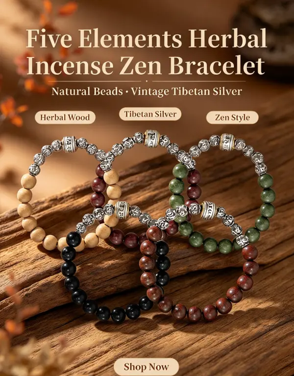 Vintage Tibetan Silver 5-Elements Herbal Incense Beaded Bracelet - Handcrafted Zen Costume Jewelry with Prayer Wheel, Layered Texture, Natural Stones, Stress Relief, Cultural Gifting, Ancient-Inspired Bracelets & Bangles