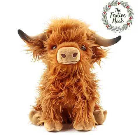 10.8in Realistic Highland Cow Plush Toy - Durable, Soft, Fluffy Unisex Stuffed Animal with Handmade Charm, Cute Longhorns, Cozy Cuddle, Unique Cow, Animal Merch, Birthday Gift for Kids, Farm Item