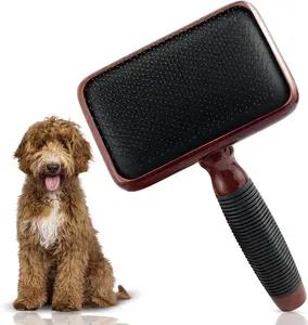 Kenchii Slicker Brush for Dogs, Professional Dog Grooming Brush for Loose Fur, Tangles, Long Short Haired, Stainless Steel Pins, Maplewood Handle