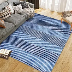 Heavyweight Pearl Velvet Foldable Modern Geometric Blue-Tone Printed Rug, 9x12ft Washable Floor Covering for USA Homes, Washable Rug, Home Decor Rug, Durable Area Rugs