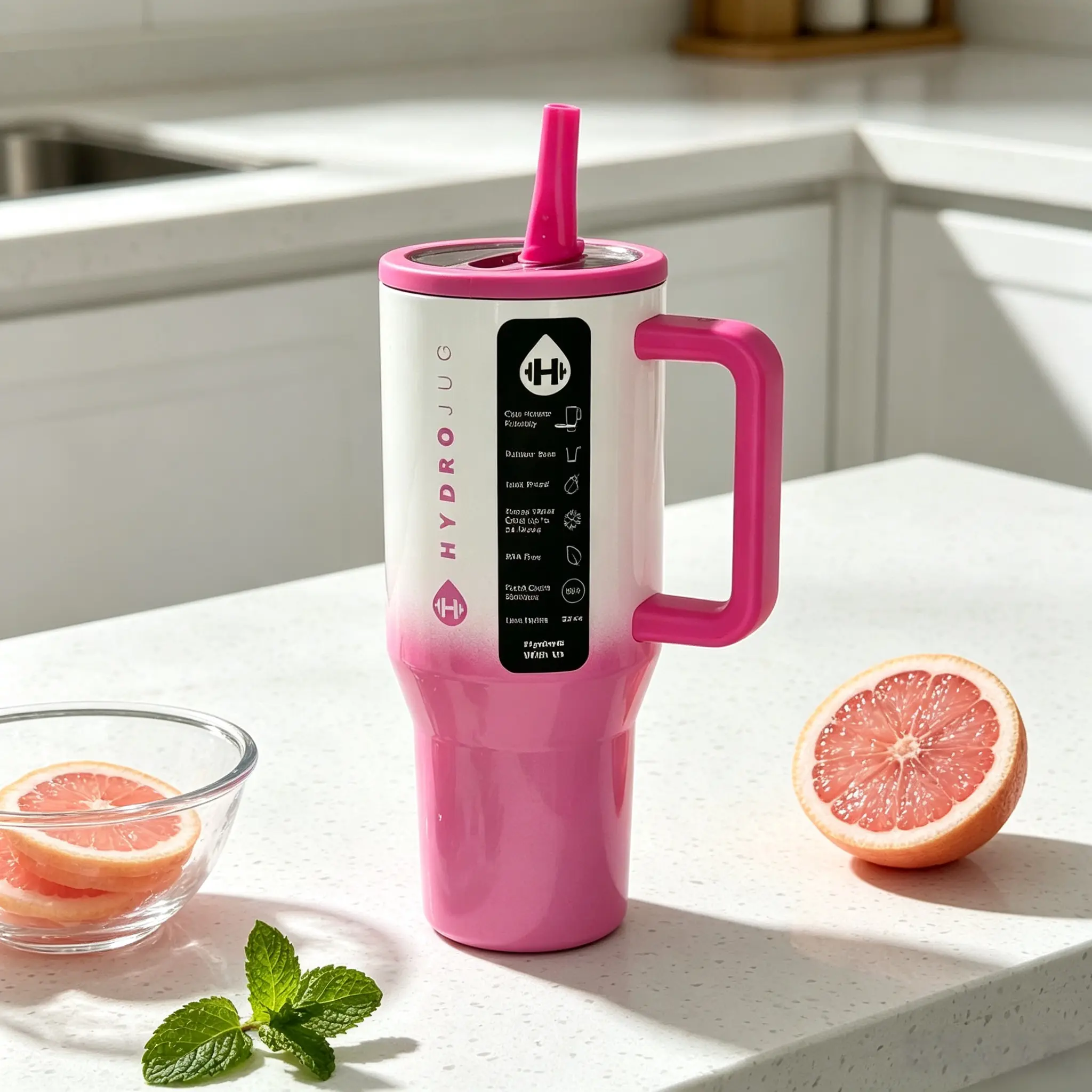 HydroJug 32oz Vacuum Insulated Tumbler - Durable Insulated Pink Gradient Stainless Steel Drinkware Stylish Flask, 24H Cold, Leak-Proof, with Handle & Straw Lid, Drinkware Stylish Flasks, Spillfree Carry
