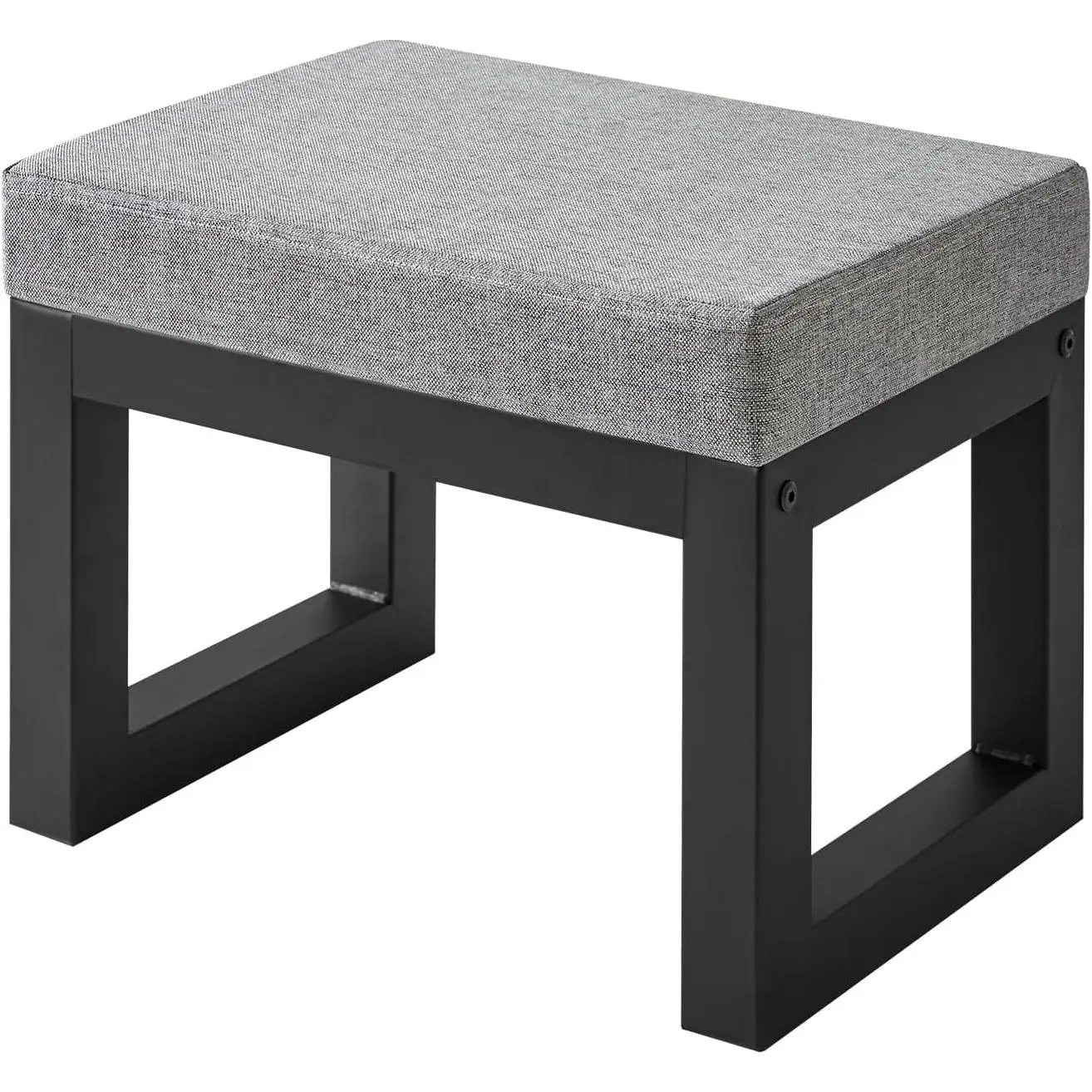 16 Inch Small Foot Stool Ottoman, Rectangle Linen Foot Rest with Padded Seat and Metal , Modern Ottoman Foot Rest for Living Room Bedroom Entryway Couch, Grey-Blue WBD001L