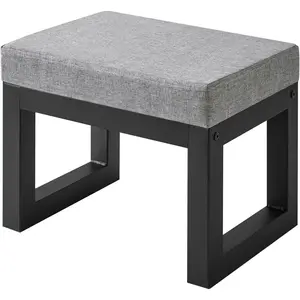 16 Inch Small Foot Stool Ottoman, Rectangle Linen Foot Rest with Padded Seat and Metal , Modern Ottoman Foot Rest for Living Room Bedroom Entryway Couch, Grey-Blue WBD001L