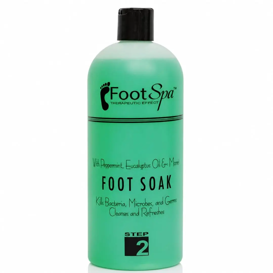 FOOT SPA Salon & Home Foot Soak, Cleansing and Odor Control, 32 oz | High-foam, sulfate-free cleanser with eucalyptus and peppermint oils; softens callused heels and refreshes tired feet. ###