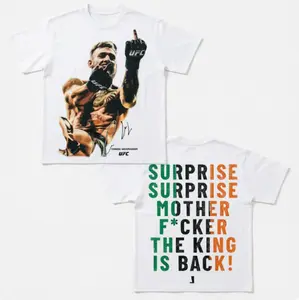 Conor McGregor "Surprise Surprise Mother F*cker The King Is Back" Irish Flag V2 Double Sided Graphic Tee, The Notorious Shirt, Vintage MMA Fighter Fan Merch, Cotton Streetwear T-Shirt, Gift for UFC Fans