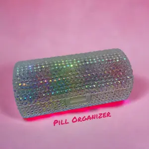 Pill Organizer Blinged Box - Rhinestone Daily Weekly Med Case - Bedazzled Medicine Container Healthcare Aid Vitamin