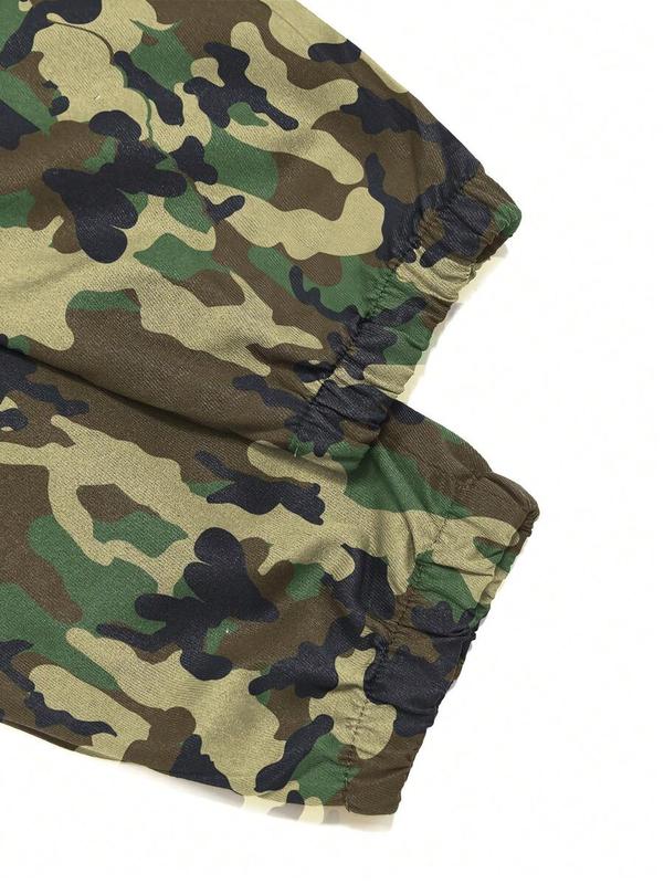 1pc Teen Girl Loose Camouflage Print Flap Pocket Side Drawstring Outdoor Cargo Pants, Suitable For Spring, Summer, Autumn, Winter