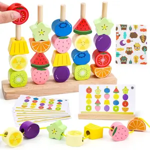 L-ITC129 Montessori Wooden Beads Mastery Kit: Fine Motor Skills Builder for Toddlers 2-5 Stacking Blocks Lacing Beads Travel Learning Toys STEM Gifts for 2 3 4 5 Year Old Boys Girls Toys for Ages 2-4