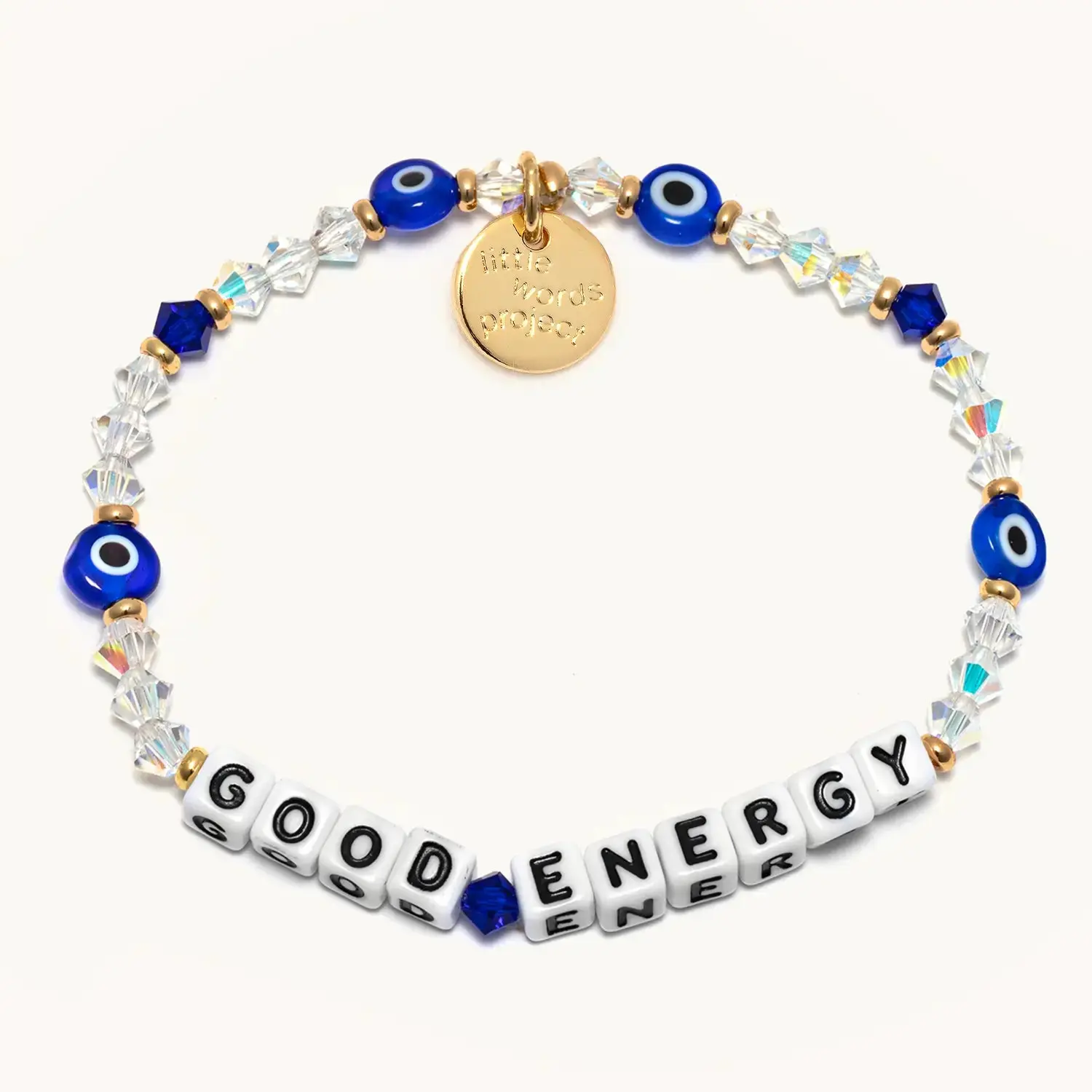 Little Words Project Women's Fashion Fabric Beaded Charm Bracelet - Evil Eye Custom Eye Bracelet for Protection, Adjustable Band, Trackable ID Tag, Unique Inspirational Spiritual Adult Female Accessories, Unique Cool Gifts (Choking Hazard Small Parts)