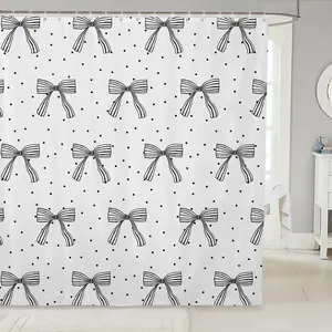 Feelyou Waterproof Washable Shower Curtain - Cute Decorative Child-Friendly Cartoon Print Bold Pattern Curtain, Bowknot Girlish Princess Style, Geometric Dots & Zebra Stripes Black White Design, Includes 12 Hooks (for Girls), Bold Pattern Curtains
