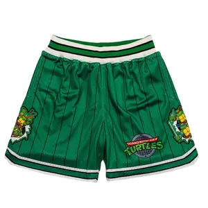 Teenage Mutant Ninja Turtles Line Embellishment Anime Shorts Green Unisex Sports Double-Layered Inner Shorts Full Print Drawstring Design Men Women Mesh Basketball Shorts 4 Pockets 5.5 Inseam