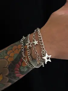 Men's Hip Hop Style Hollow Out Star Stackable Fashion Bracelet Set, Casual Vintage Design Daily Party Metal Bracelets Gift, Layered Bracelet Set