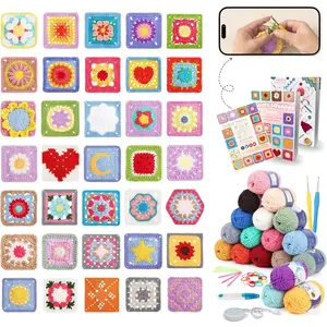 Crochet Kit for Beginners, Granny Square Crochet Kit with 2 Crochets Book & Video Card, Starter Kit for Adults Learn to Knitting, Granny Square Card Deck - 50 Mix & Match Designs