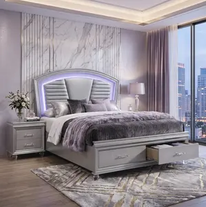 Maddie Platform Bed with LED Channel-Tufted Headboard & Crystal Accents By FOA
