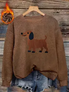 Cute Dachshund Print Women's Casual Crew Neck Long Sleeve Sweater Pullover, Soft Comfortable Fabric for Fall & Winter, Relaxed Style for Everyday Wear