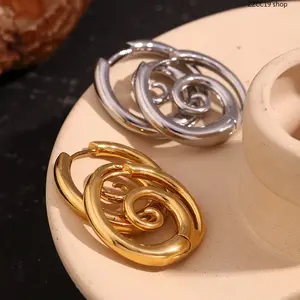 18K Gold Plated 316L Stainless Steel Spiral Hoop Earrings, Hypoallergenic Waterproof Chunky Swirl Earrings for Women