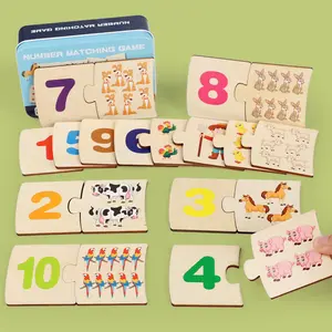 Wooden Number Matching Puzzle Game Set, Math Learning Aid for Kids Aged 3-5, Educational Toy for Preschoolers, Home School Classroom Use, Math Learning Blocks, Number Counting Blocks