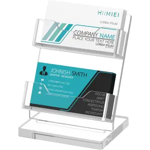 Business Card Holder Desk, Acrylic Business Card Display, 2 Tier Clear Business Card Stand for Office, Exhibition, Meeting, Home, 120 Card Capacity